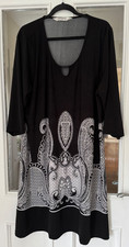 FAB VIRTUELLE BLACK & WHITE V NECK PAISLEY DESIGN SHORT SLEEVED DRESS SIZE XL 22