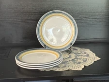 Stonybrook Stoneware by Japan Salad Plates, Set Of4, 8”, Navy, Beige, Stripe