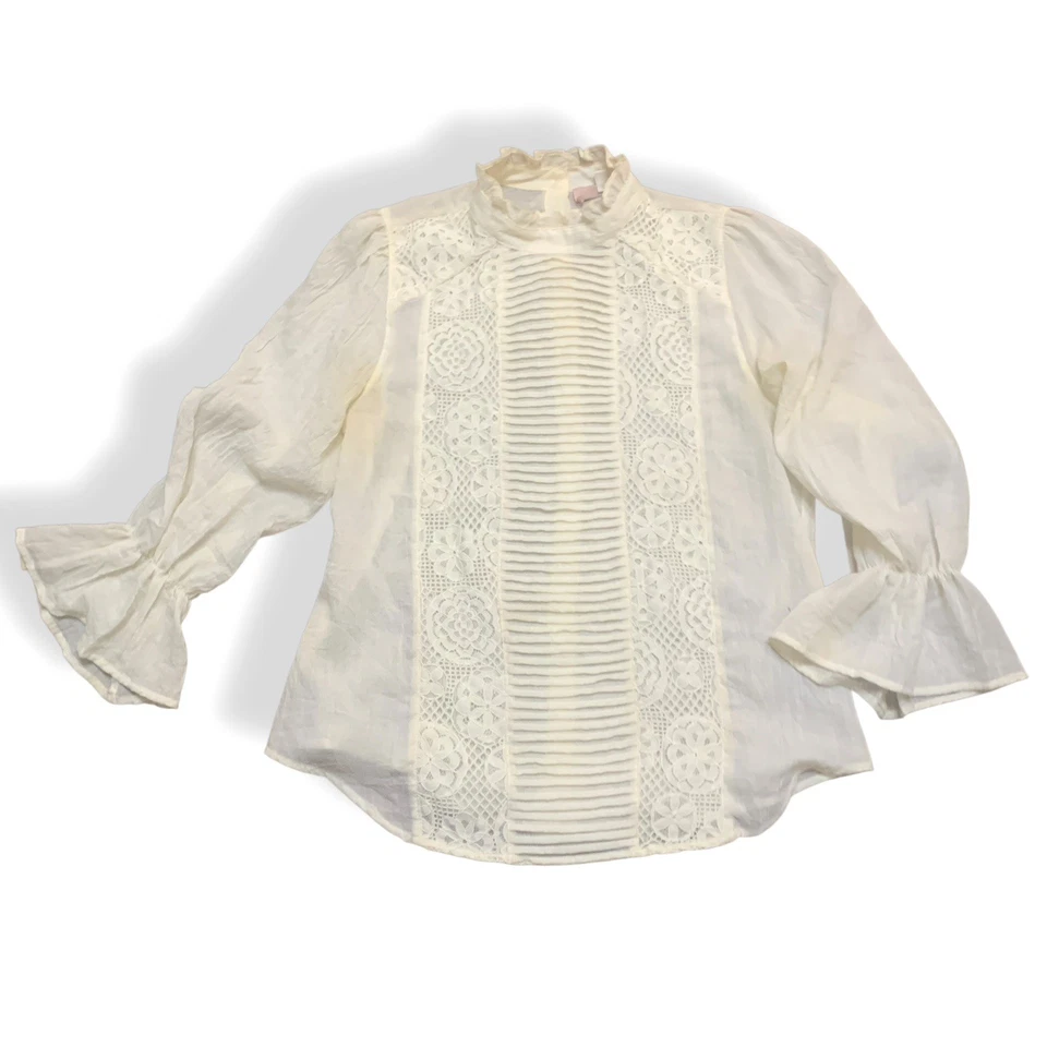 Top para mujer Sundance marfil cuello alto con volantes mangas campana Steampunk victoriano M Foto 4 de 4