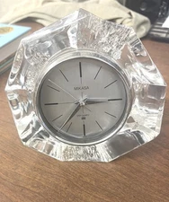 HEAVY MIKASA CRYSTAL QUARTZ GLASS MANTLE / DESK /TABLE CLOCK MADE IN JAPAN