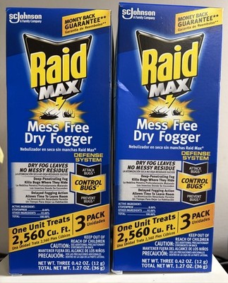 Lot Of 2 Raid Max Mess Free Dry Fogger 3 Pack- 6 Total Foggers DISCONTINUED NEW