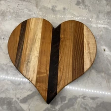 Butcher Block Heart Shape Cutting Board Charcuterie Cheese Plate Striped 8"