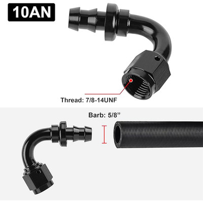 10AN 120 Degree 10AN to 5/8 inch barb Push Lock Hose Fitting End Aluminum US