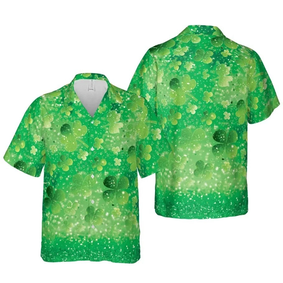 Sparkle Shamrock St Patrick's Day Hawaiian Shirt, Lucky Shamrock St Pattys Day B