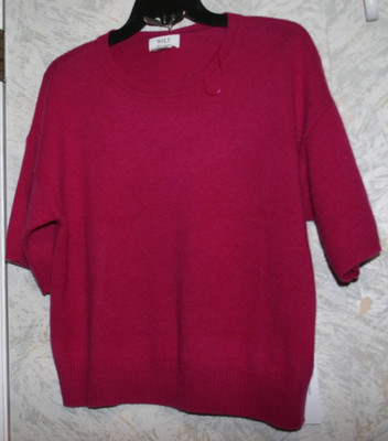 WILT 100% Cashmere Knit Pullover Sweater Pink Raspberry Small Short sleeves NWT