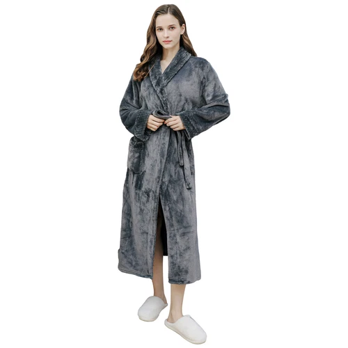Flannel BathRobe Long Soft Spa Male Bath Robe Shawl Collar Sleepwear Women & Men - Picture 3 of 30
