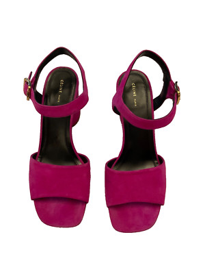Celine Paris  magenta  suede 2 3/4 block heel sandal  EU37 US7