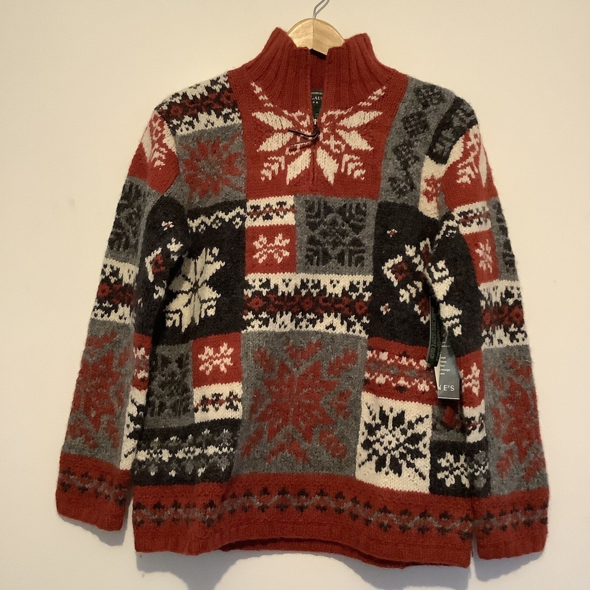 Ralph Lauren Small Christmas Red Hand Knit Sweater Vintage Snowflake New w  Tag