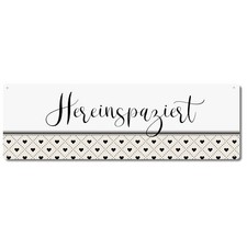 Interluxe Schild Metallschild - Hereinspaziert Herzchen Willkommen Dekoration