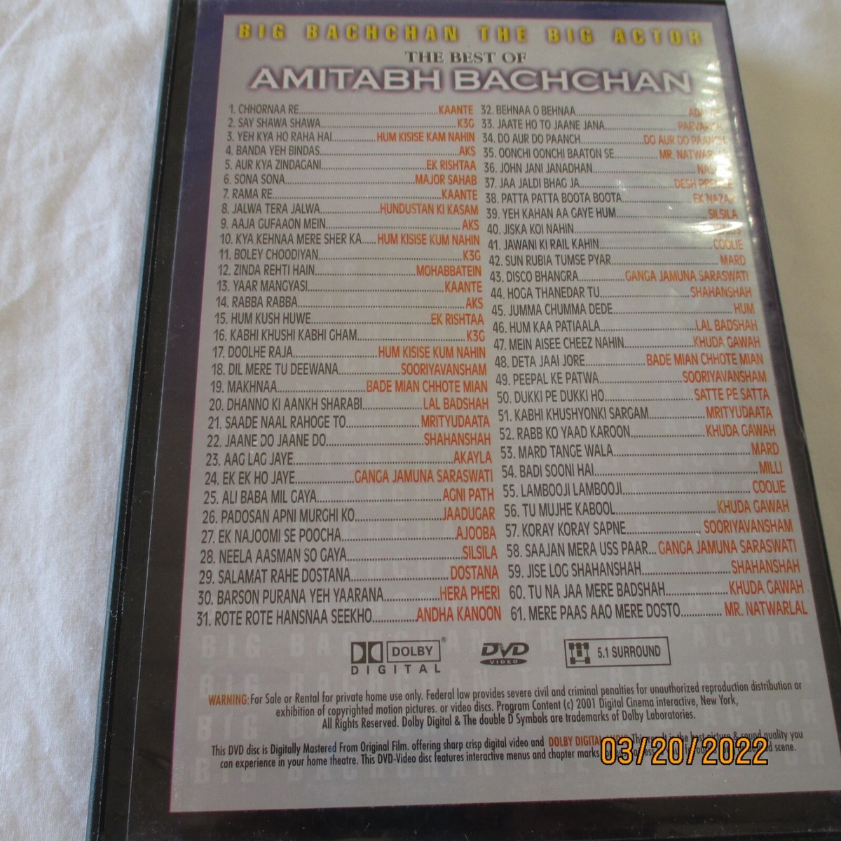 Best of Amitabh Bachchan Hindi BOLLYWOOD Songs DVD Big Bachchan