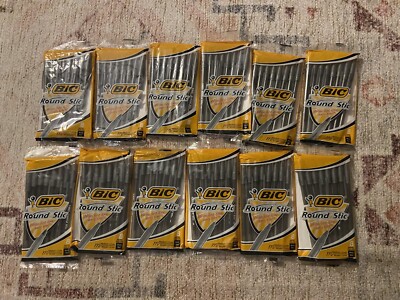 Bic Round Stic Ballpoint Pens.  Black Medium 1.0mm 8 ct per pack  (lot Of 12)