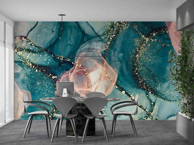 3D Teal Gold Marble Texture Self-adhesive Removable Wallpaper Murals Wall 318