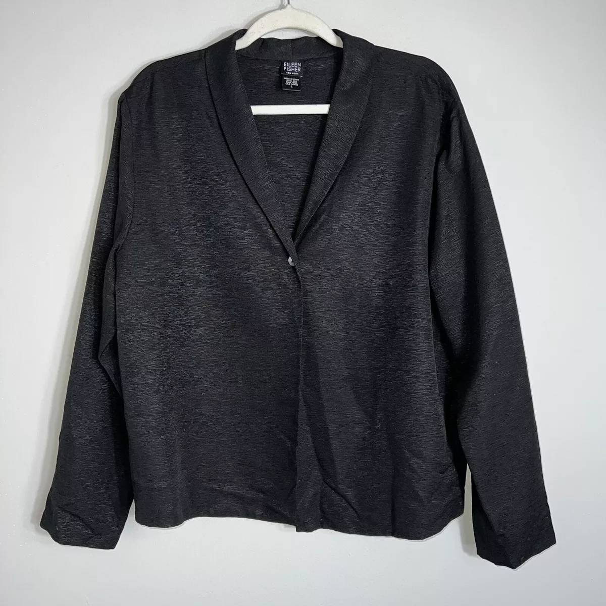 Eileen Fisher Silk Single Button Blazer Jacket Long Sleeves Black