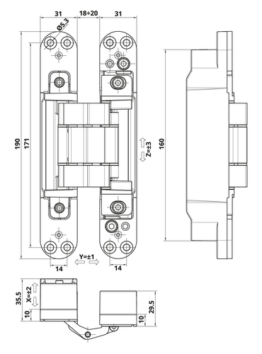 OTLAV Cerniera INVISACTA regolabile ad incasso col. ARGENTO SATINATO portata - Foto 3 di 4