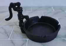 Vintage Black Cast Iron Ashtray Water Well Pot And Pump Miniature Two Piece Set