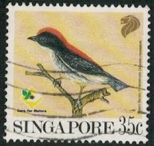 Lot 4635 Singapore 1991 35c Garden Birds (Scarlet-backed Flowerpecker) used stmp