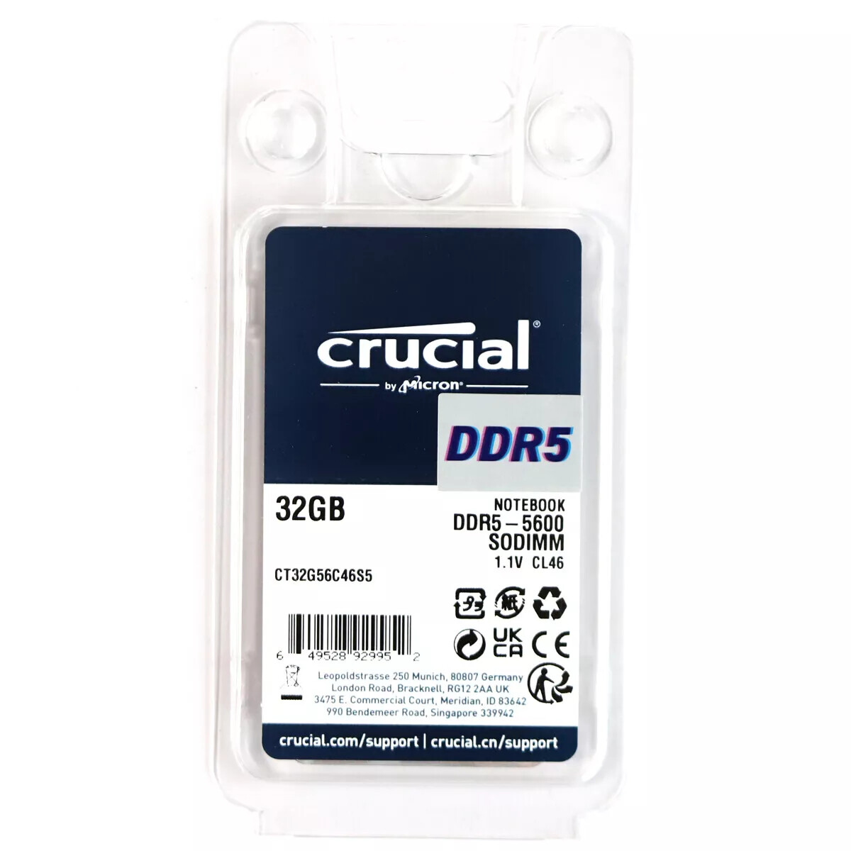 Crucial 32GB DDR5 5600MHz 262pin SoDIMM Memory Module