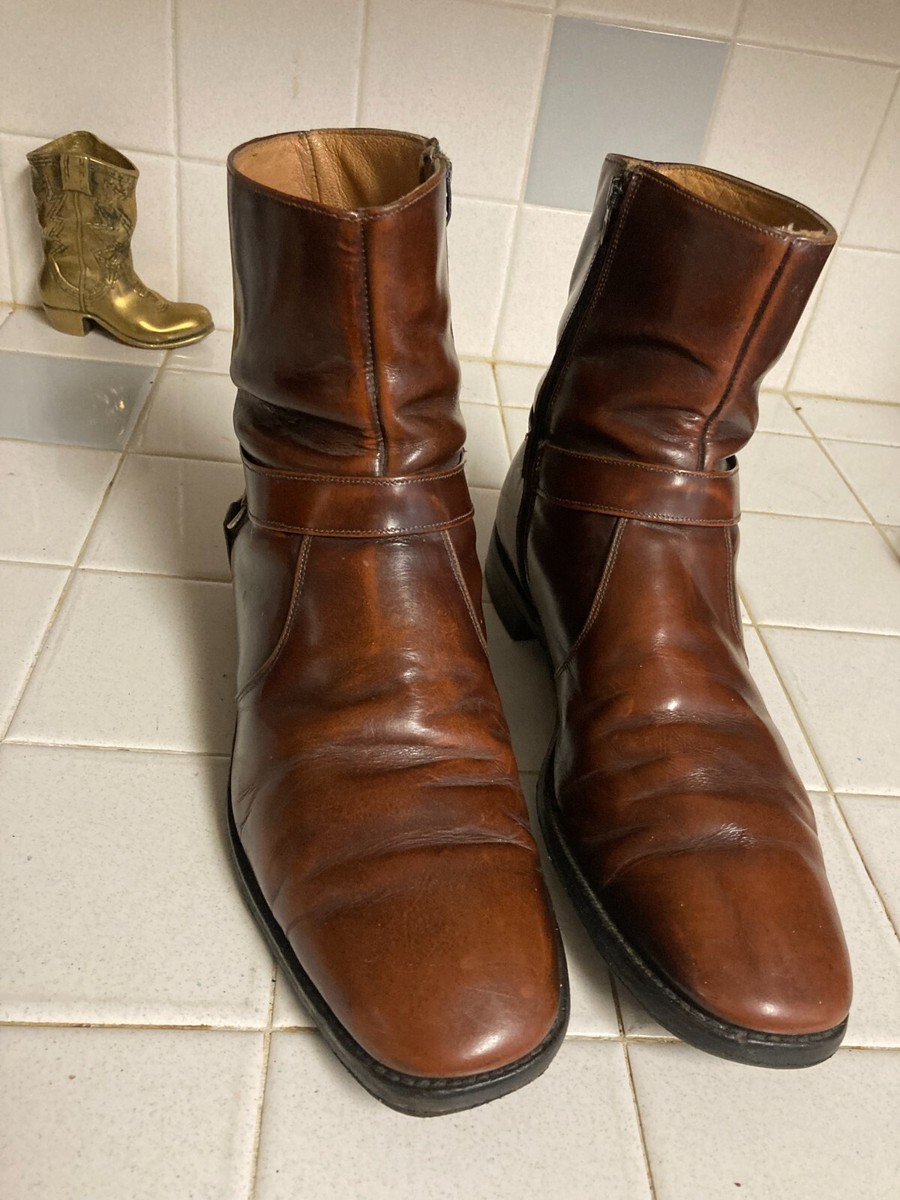 USA SQUARE TOE HIPSTER ZIP UP DISTRESSED LEATHER BROWN BOSS  display picture 2