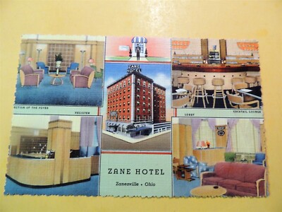 Zane Hotel Zanesville Ohio vintage linen postcard multiple interior views