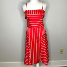 Banana Republic Womens Satin Red Stripe Handkerchief Hem Dress Size 2 Tall