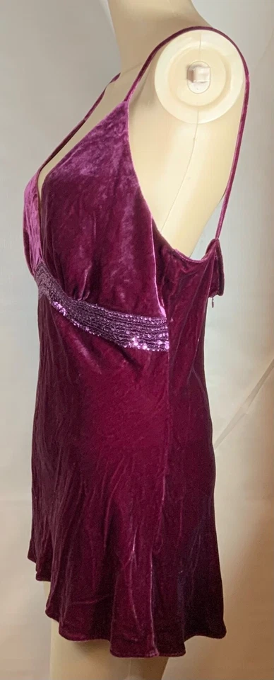 Express Velvet Babydoll Strap Top Women Large Purple Sequins Rayon Silk Y2K - Image 4 of 4