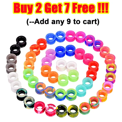 2Pcs Thick Silicone Ear Skins Flesh Tunnels Double Flared Hollow Ear Gauge Plugs