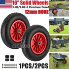 16 Inch Rubber Solid Flat Free Wheelbarrow Tires 4.80/4.00-8 Wheels + Axle Kit