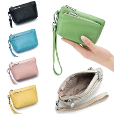 Womens Leather Coin Change Purse Small Wallet Zipper Card Holder Wristlet Pocket