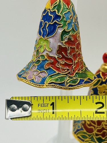 Vintage Chinese Brass Mini Cloisonne Bell Enamel Ornament Flowers - Picture 5 of 5