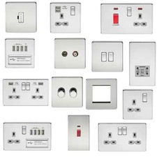 SCREWLESS Polished CHROME FLATPLATE SLIMLINE USB SOCKET SWITCH SPUR GREY INSERT