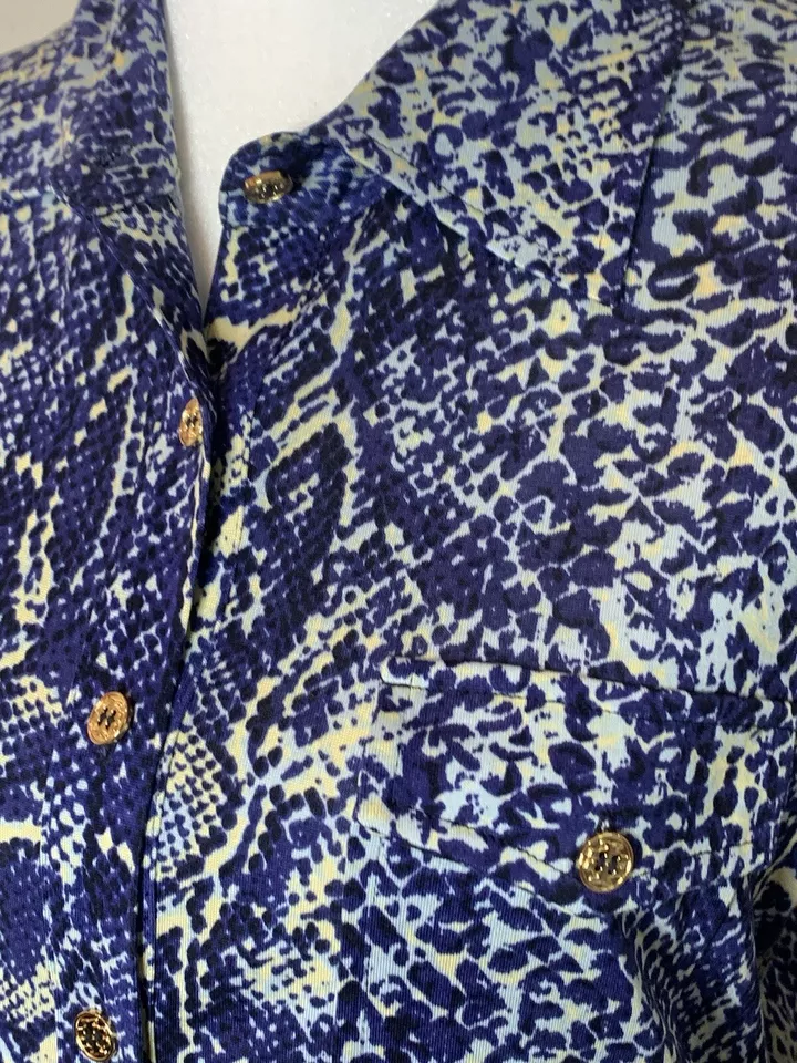 Tory Burch Womens Snake Print Silk Long Sleeve Button Down Shirt Blouse Blue S - Image 2 of 4