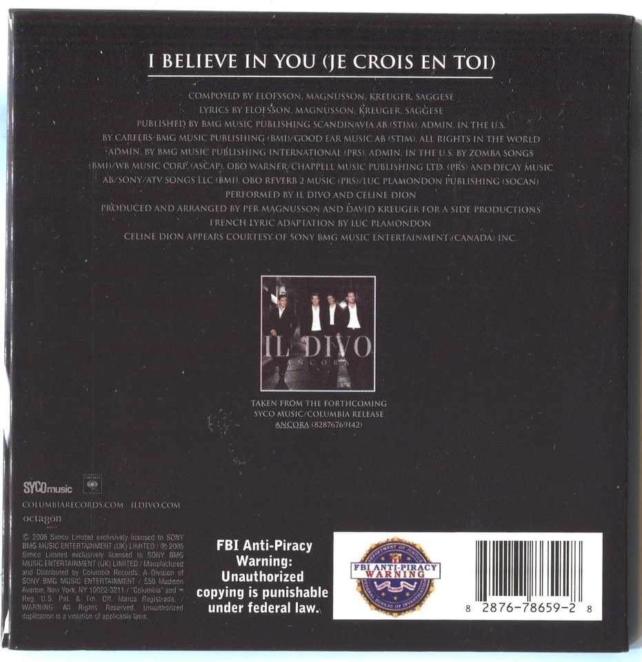 IL DIVO & CELINE DION I Believe In You (Je crois en toi) BEST BUY CD SINGLE 0125 - Image 4 of 4
