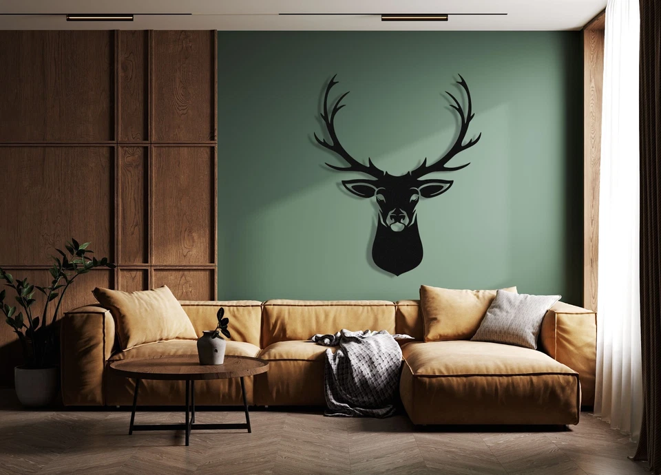 Геометрическая олень голова металлический настенное искусство, олень знак, черная голова с рогами настенное искусство - Изображение 3 из 4