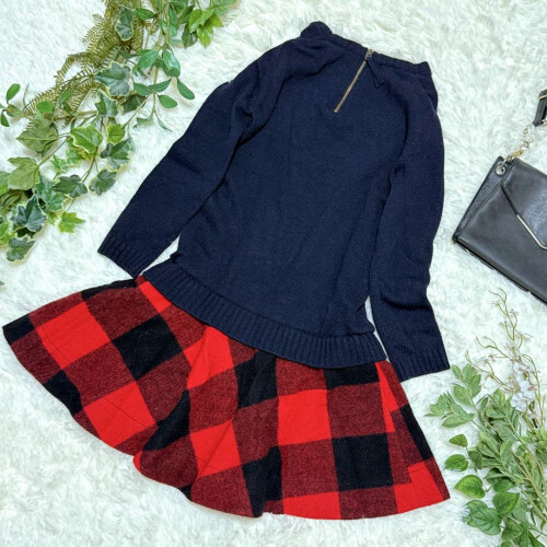 【ぽんず】BURBERRY BLUE LABEL★チェックミニワンピ Burberry Blue Label Mini Dress Check Navy/Red Wool 36/S(US