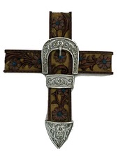 Cross Set Of 3 Belt Buckle 2 With Floral Design 1 Horse Brown Silver Blue Tan