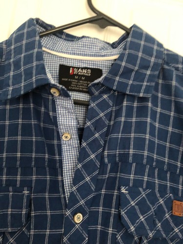 jeans By Menswear Shirt short sleeve blue color size M geometric square pattern - Picture 2 of 3