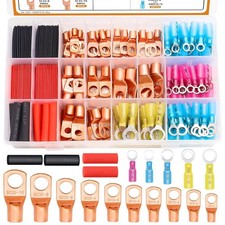 180PCS Copper Wire Lugs AWG 2 4 6 8 10 12 14 16 Gauge Battery Terminal Connector