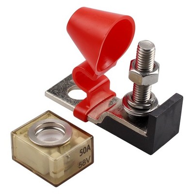50A 58V 5/16''(M8) Single Stud Terminal Mount Fuse Block, 50A Marine Rated Bat...