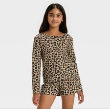 Girls Long Sleeve Waffle Knit Leopard Pajama Set Size XS 4/5 Cat Jack brown