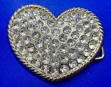 Heart Shaped with Clear Rhinestone Accented Vintage Belt Buckle for 1.25" Belt