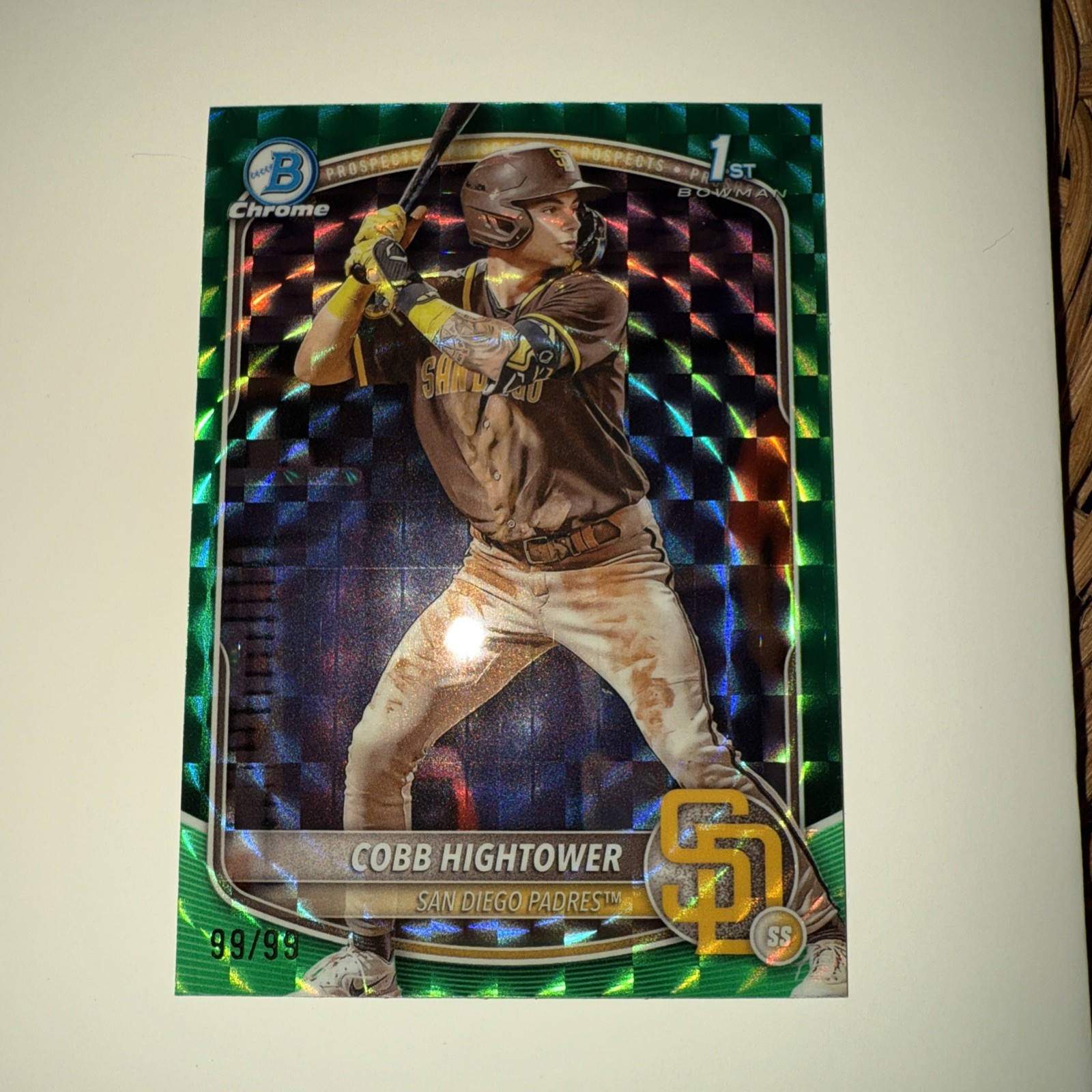2025 Bowman Chrome Cobb Hightower #BCP-104 Green Geometric/99 Padres BOOKENDS