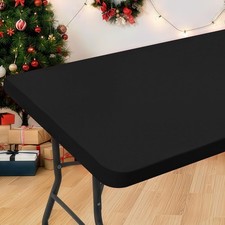 Rectangle Table Cloth Waterproof Elastic Fitted Tablecloth for 6 Foot Folding
