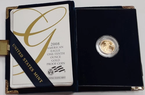 2008-W 1/10 Oz American Gold Eagle Proof $5 Coin In OGP
