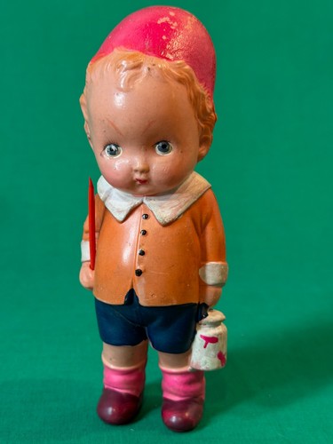 c. 1930's Japan Celluloid Boy Holding Lunchpail or Bucket and Stick Doll Toy