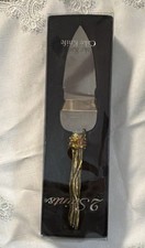 2 Saints Cake Knife Stainless Steel Gold Handle with Amber Gem Accents