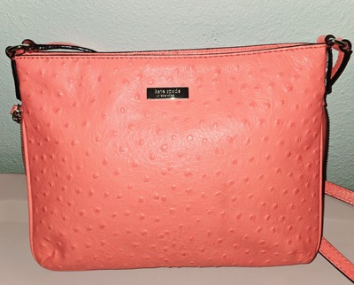 Kate Spade NY Elyse Windsor Square Crossbody Ostrich Leather Expandable Coral