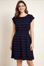 LOFT Navy Embroidered Dot Short Sleeve Dress – Elastic Waist