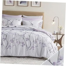 Bed in A Bag - Trendy Casual Design Cozy Comforter with Full Floral Purple