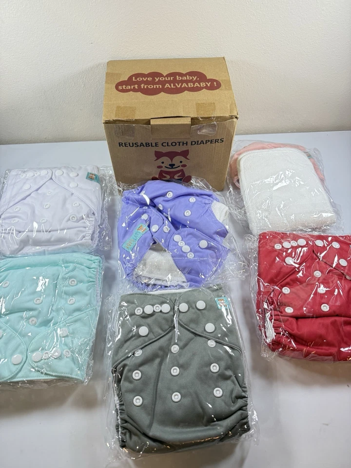 Lot Of 6 ALVA Baby Girl Reusable Cloth Diapers & 12 Inserts- NEW - Image 2 of 2