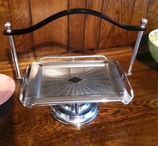 Beautiful Chrome Stepped Cake Stand Art Deco 1930s Bakelite Handle VGC 25 x 25cm